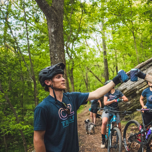 Oz Trails Stacked Tee in Heather Navy