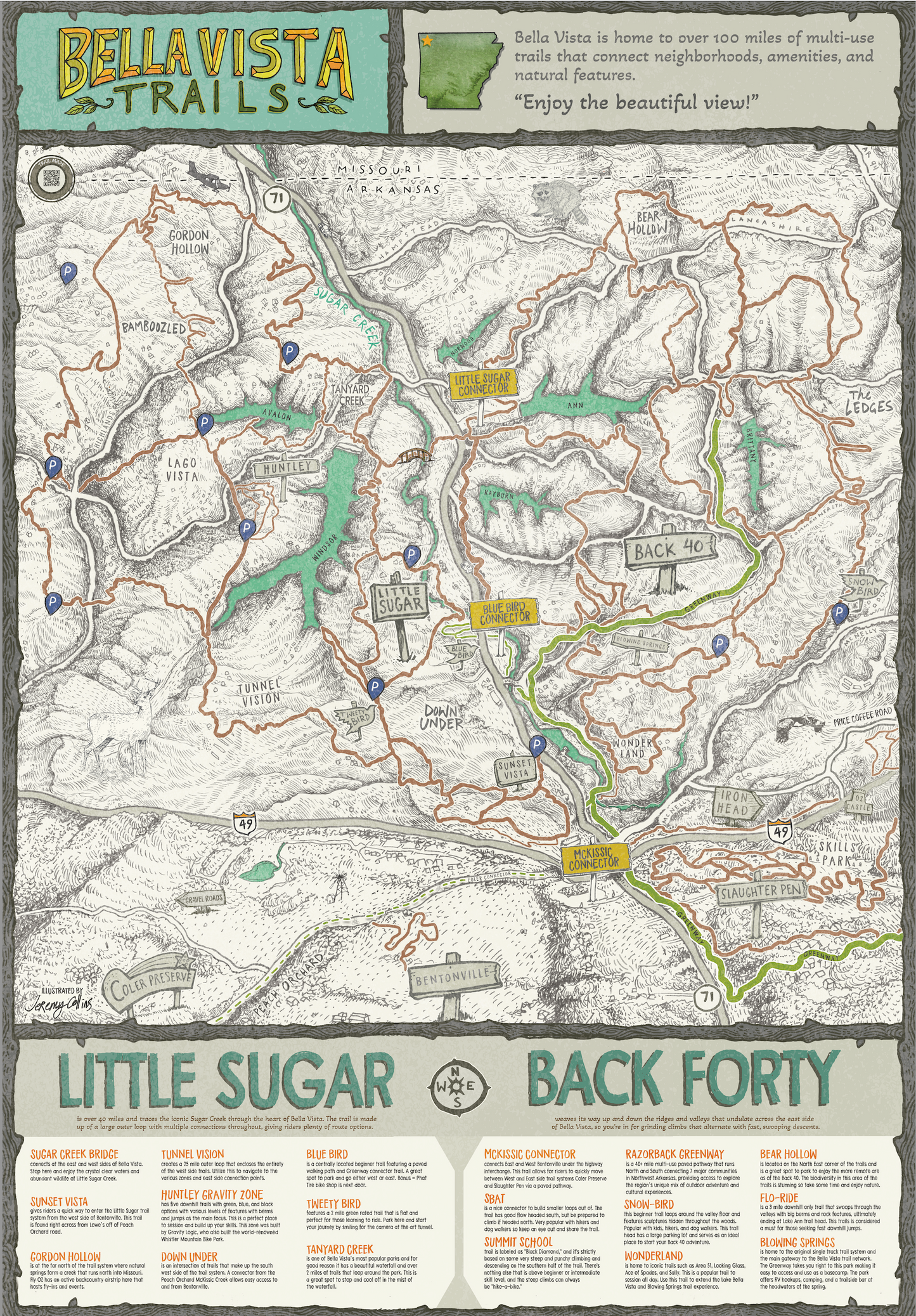 Little Sugar - Back 40 Poster Style Trail Map